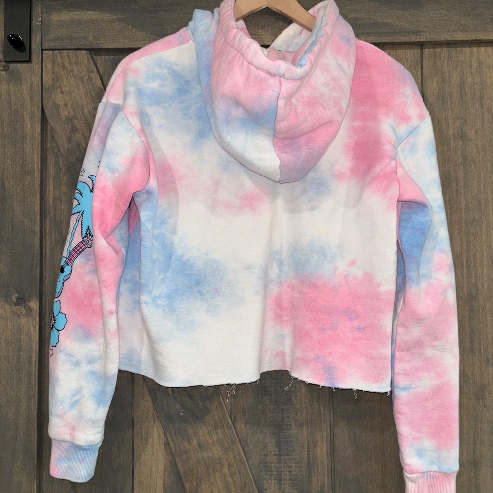 Disney Stitch‎ Ohana Teen tie dye cotton candy colored Large cropped sweatshirt - Picture 4 of 6